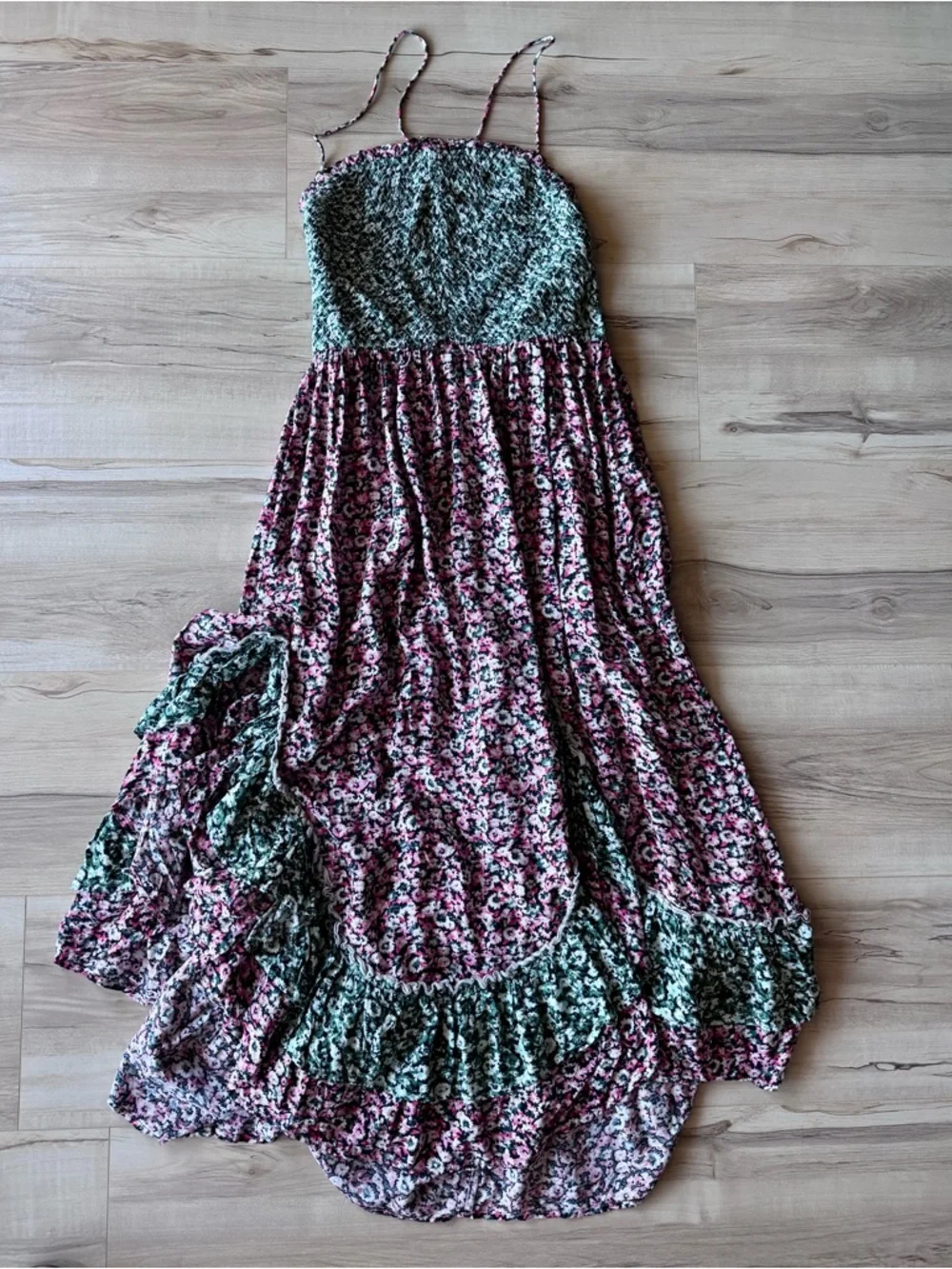 Free People Pink and Green Floral Ruffle Midi Dress “One I Love” - Picture 4 of 8